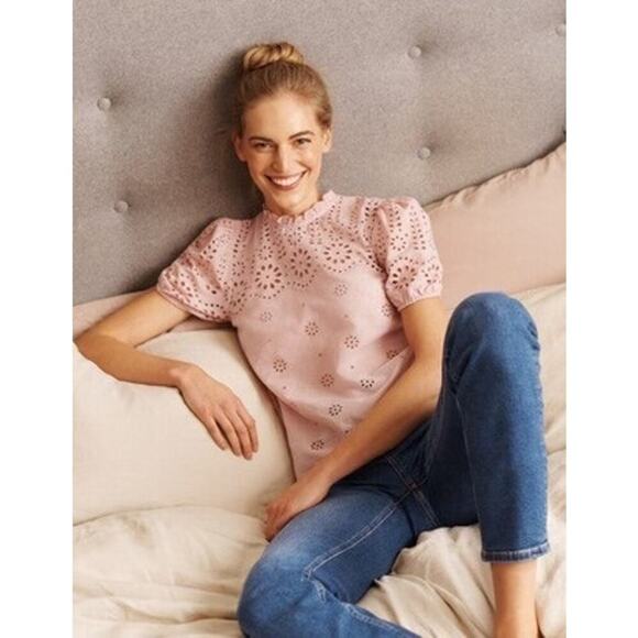 Boden Tops - Boden Altheda Borderie Eyelet Boho Pink Top Size 2